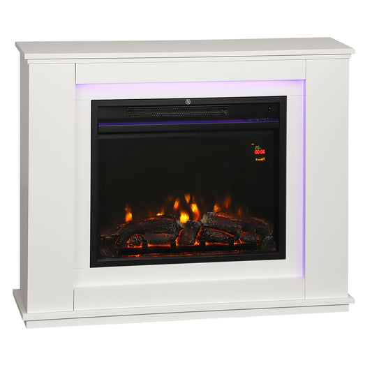 HOMCOM Electric Fireplace with 12 Flame Colours, 5 Brightness Levels, 1000W/2000W, Remote & Timer, Covers 30 m², Mantel Inset, White