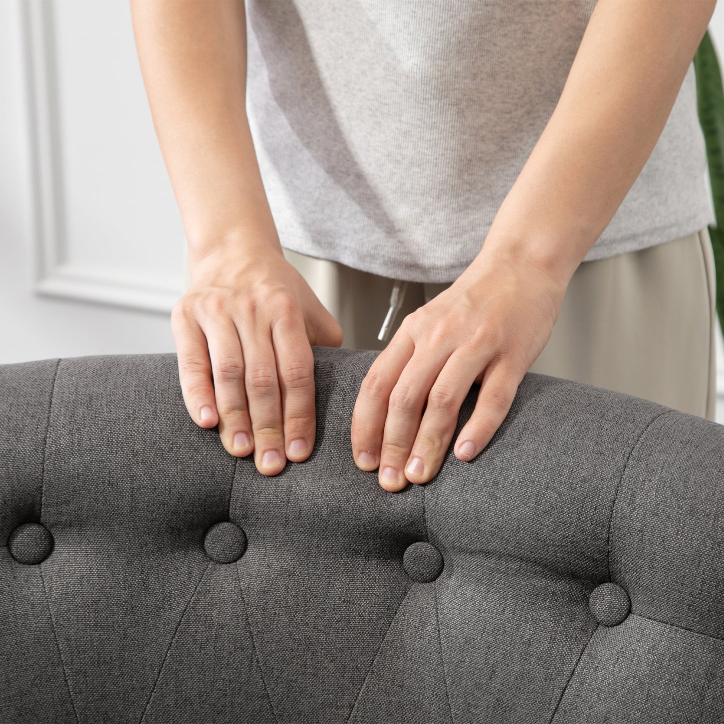 HOMCOM Fabric Single Sofa Dining Chair Tub Chair Upholstered W/ Pillow Solid Wood Leg Home Living Room Furniture Charcoal Grey