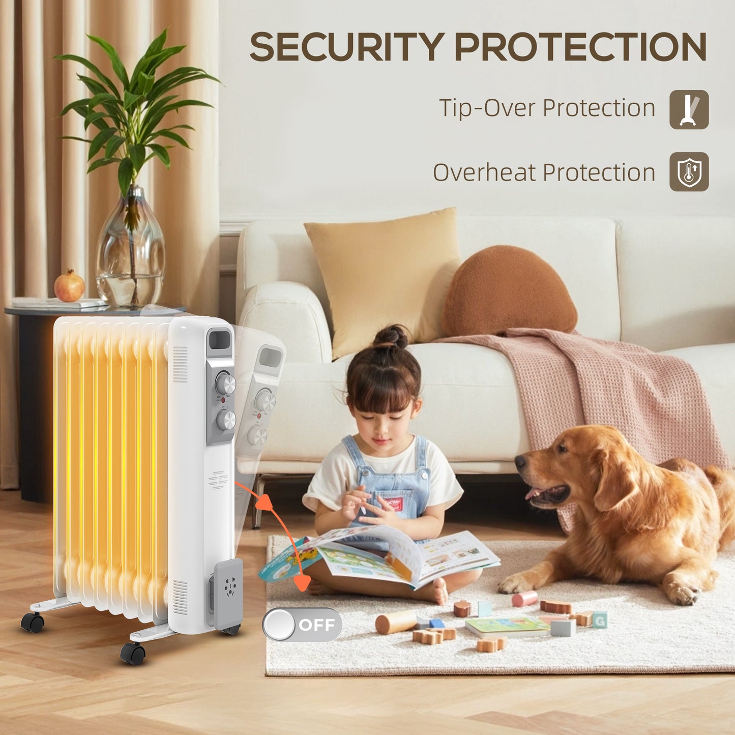 HOMCOM 2kW Nine Fin Oil-Filled Radiator - White