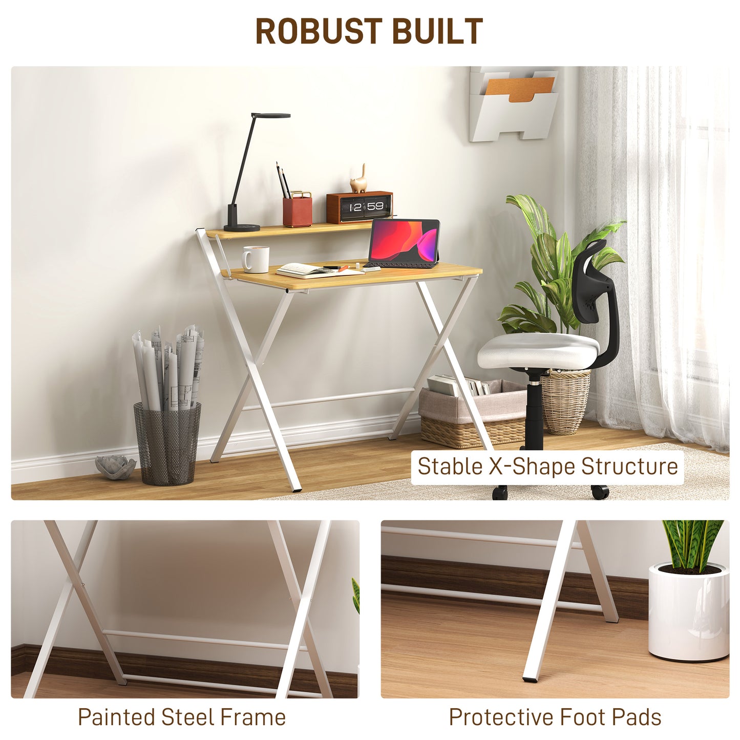 HOMCOM Compact Folding Desk for Small Spaces, Maple Wood-effect