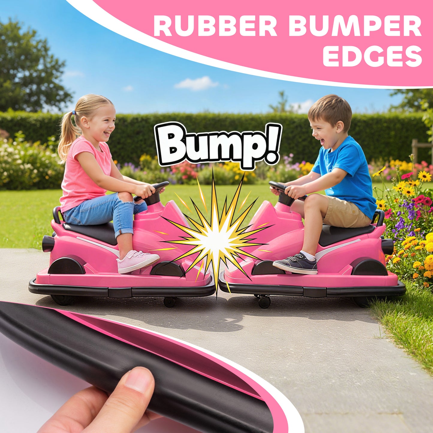 AIYAPLAY Kids Bumper Car, 360° Rotation Spin Electric Waltzer Car with LED Lights, Music for Ages 3-8 Years Old, Pink
