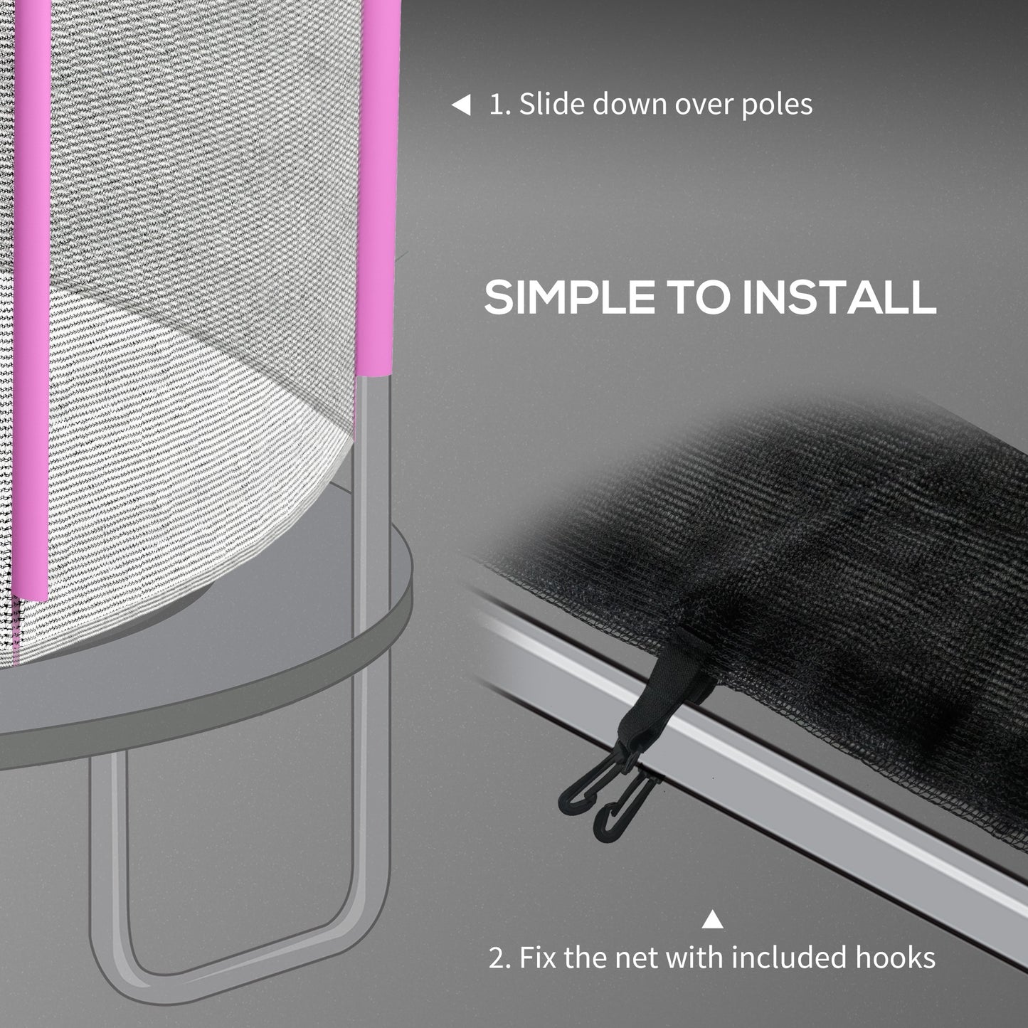 SPORTNOW 10ft Trampoline Net, Replacement Safety Net Enclosure Net with Zipped Door and  6 Plastic Pole Covers, Pink