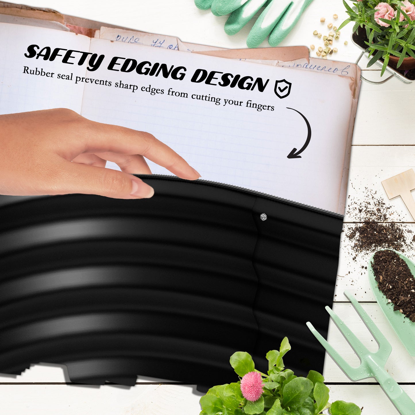 Outsunny Galvanised Raised Garden Bed, Metal Planter Box with Safety Edging, for Flowers, Herbs, Succulents, Black