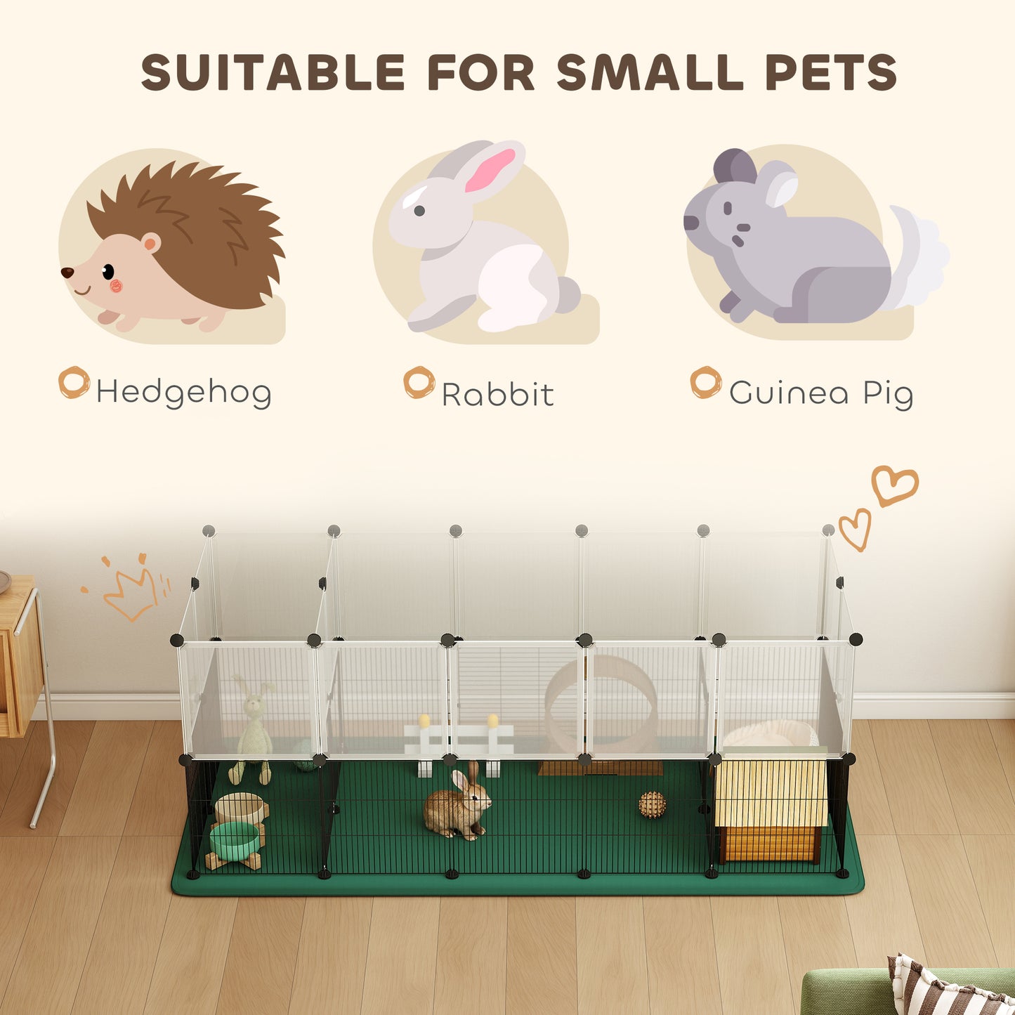 PawHut Pet Playpen with Waterproof Mat, DIY Small Animal Enclosure 34 Panels, Indoor/Outdoor Metal Pet Fence for Guinea Pigs