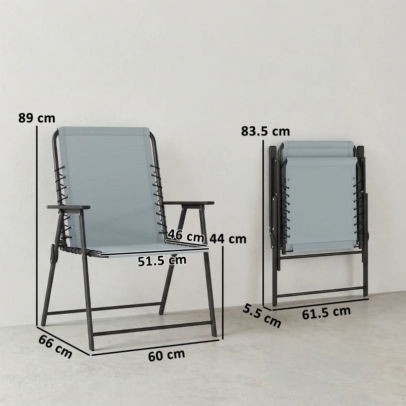 Outsunny Folding Garden Chairs Set of 4, Outdoor Dining Chairs with Wide Texteline Seat, High Back and Armrests, Light Grey
