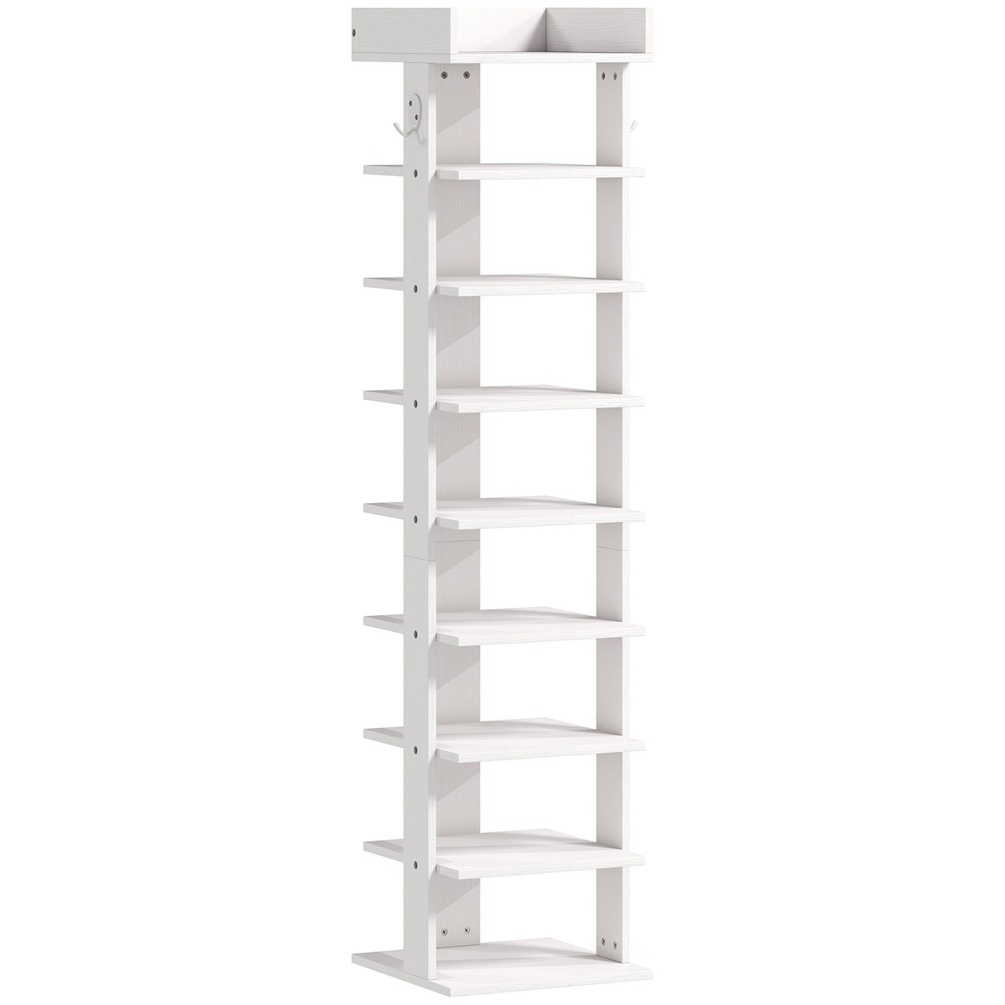 HOMCOM Shoe Rack 9-Tier Shoe Storage Organiser Top Tray Guardrail 2 Hooks 30 x 30 x 128.4 cm White