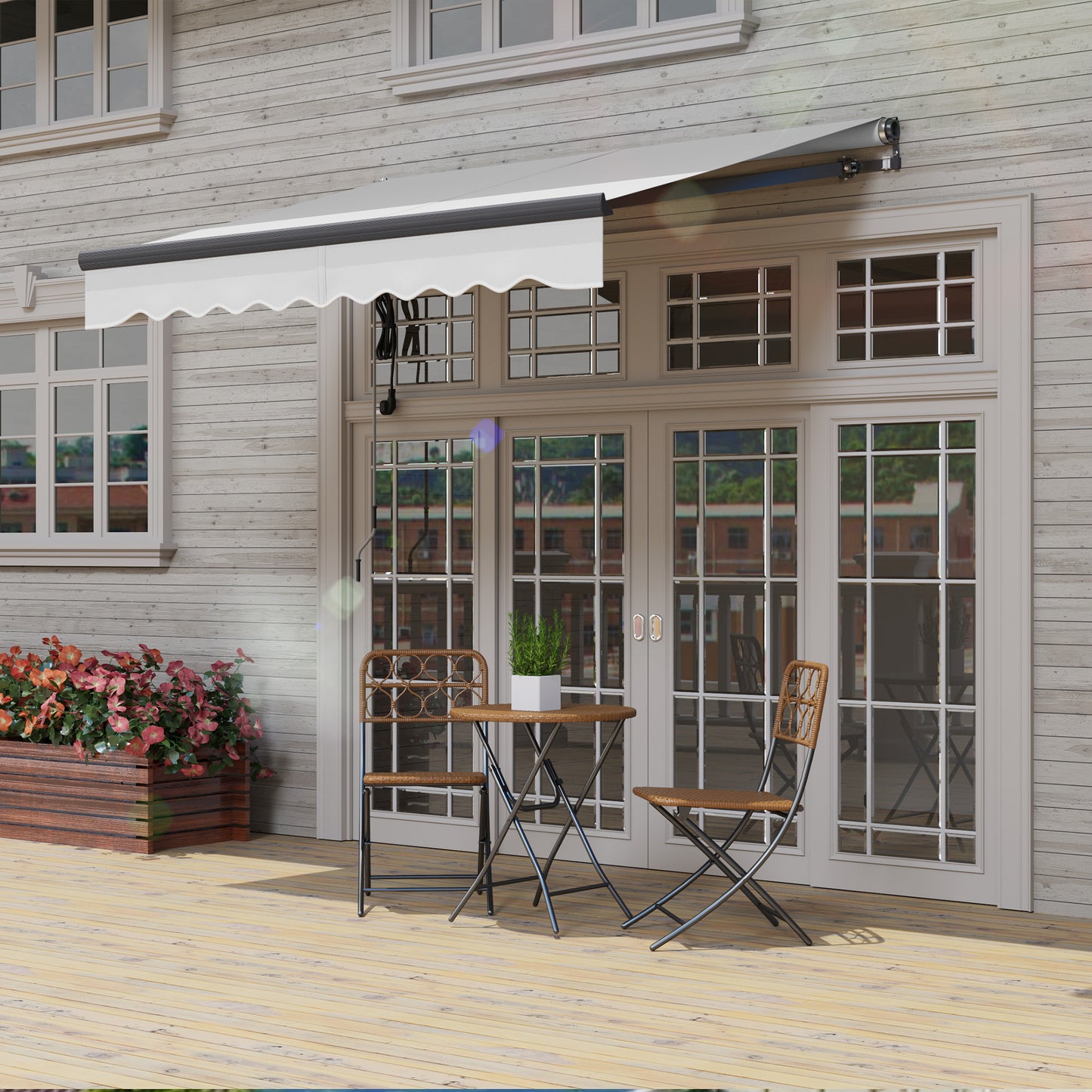 Outsunny Electric Awning, 2.5 x 2m, Remote Controlled, Aluminum Frame, UV30+ Sun Shade Canopy for Patio Door/Window, Light Grey