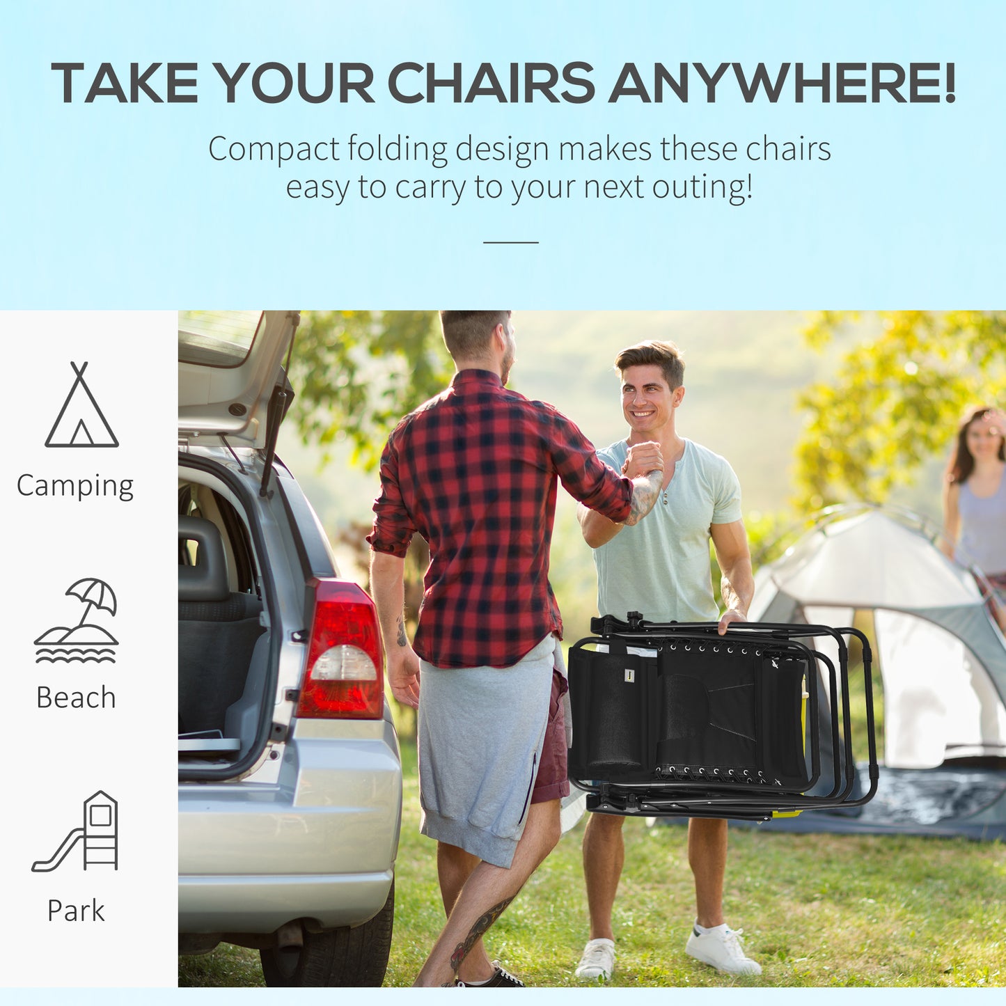 Outsunny Foldable Reclining Garden Chair Set of 2, Zero Gravity Chairs, Padded Seat, Cup Holder, Black