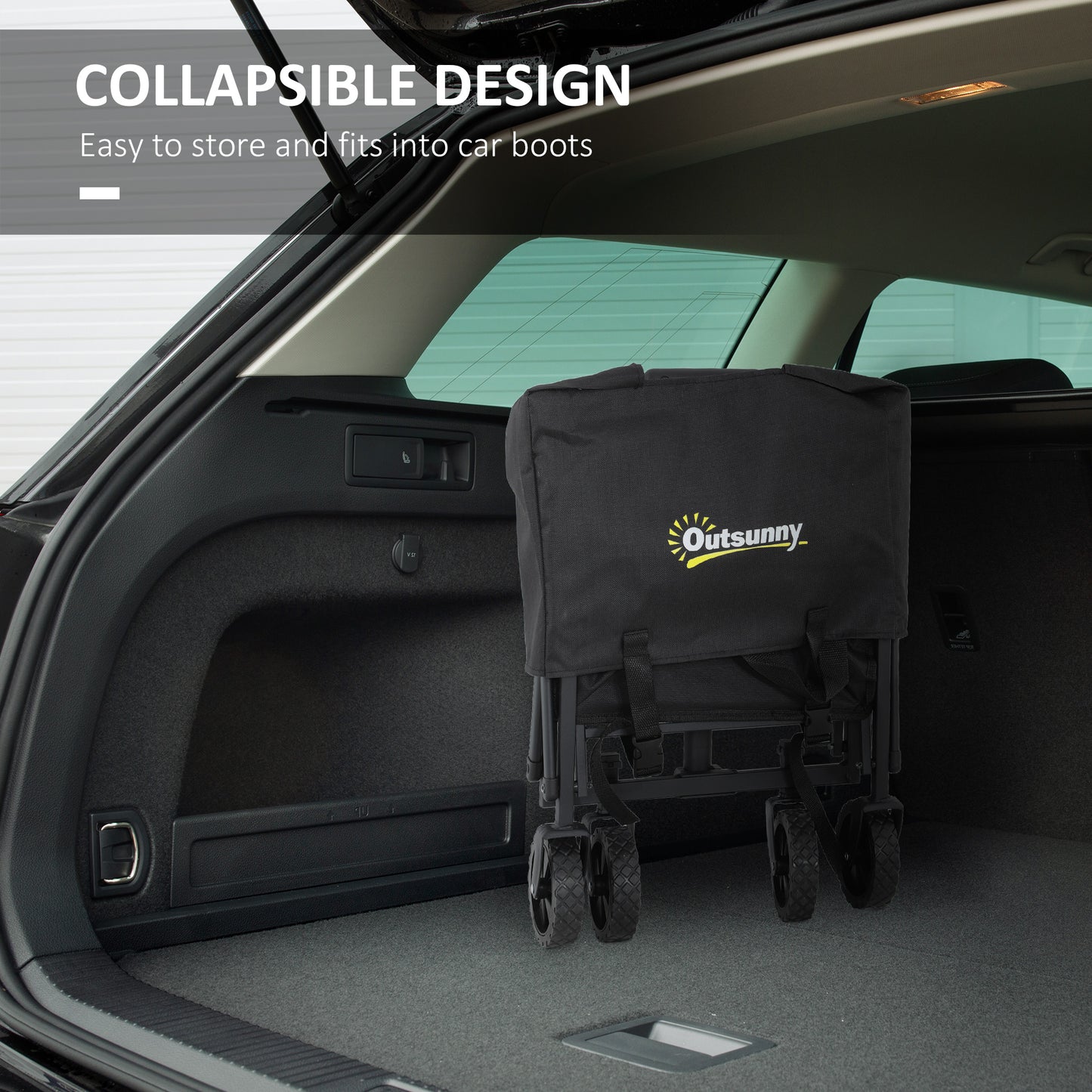 Outsunny 41L Festival Trolley, 60kg Heavy Duty Folding Wagon with Adjustable Handle and Carry Bag for Beach/Camping/Festival, Black