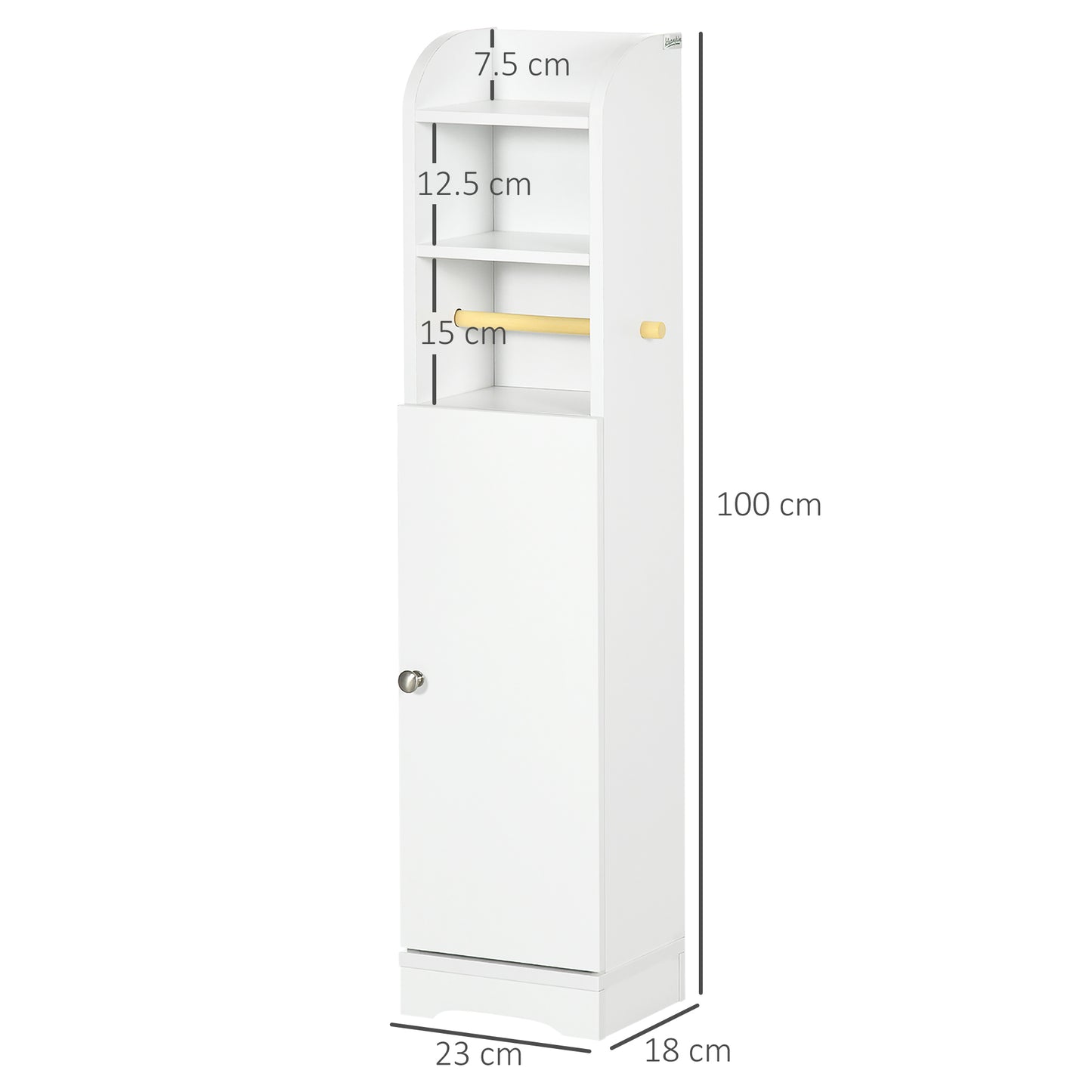 kleankin Slim Bathroom Storage Cabinet, 2 Open Shelves & Toilet Paper Holder, Freestanding with Adjustable Shelf, 23x18x100 cm, White