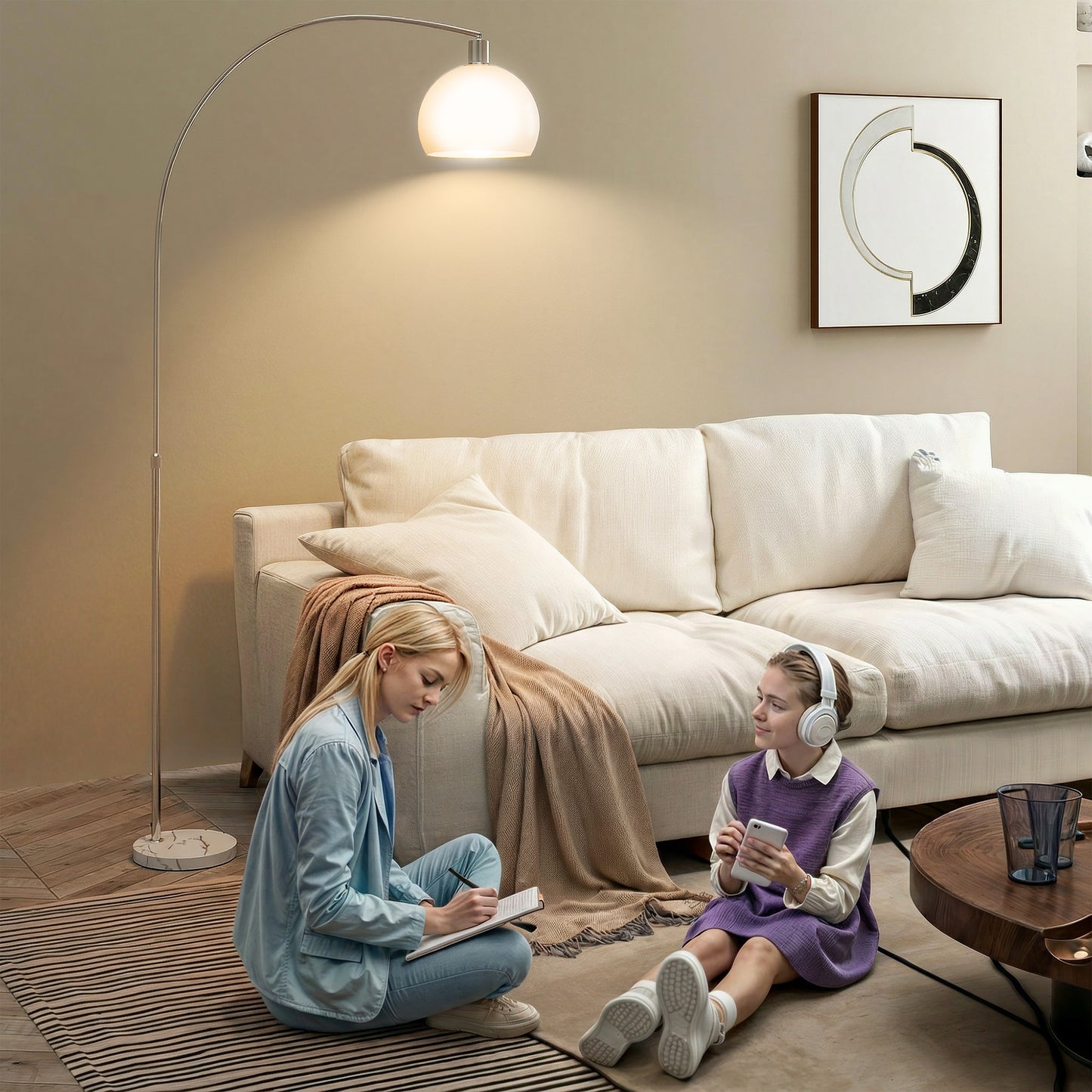 HOMCOM Floor Lamp for Living Room, Modern Standing Lamp with Shade & Foot Switch for Bedroom, Office, White