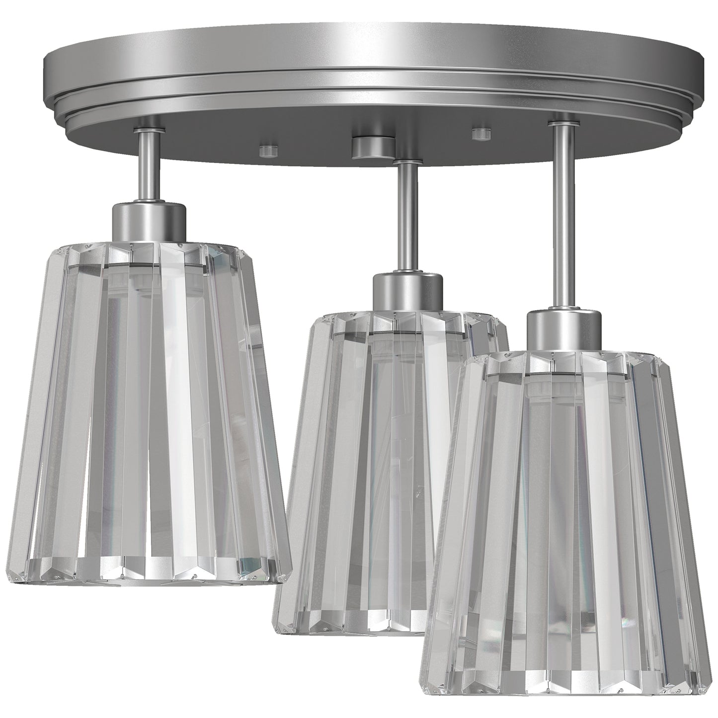 HOMCOM 3-Light Crystal Glass Ceiling Light, 40W, 3 E27 Sockets, Dual Mounting, Bulb Not Included, Silver