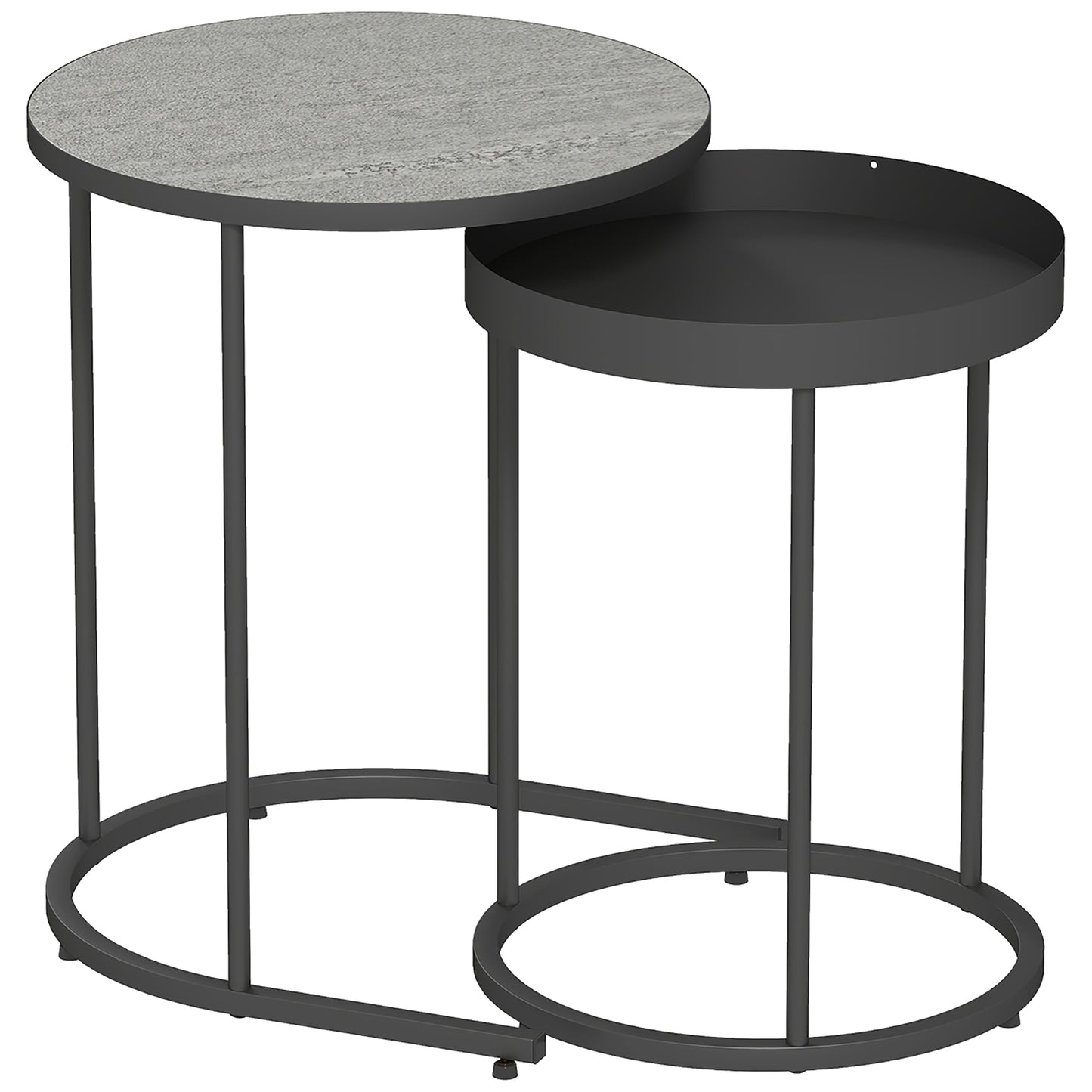 HOMCOM Round Nesting Side Table Set of 2 - Grey