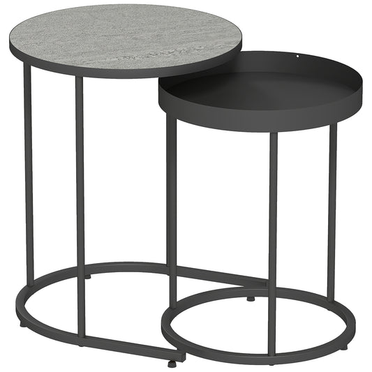 HOMCOM Round Nesting Side Table Set of 2 - Grey