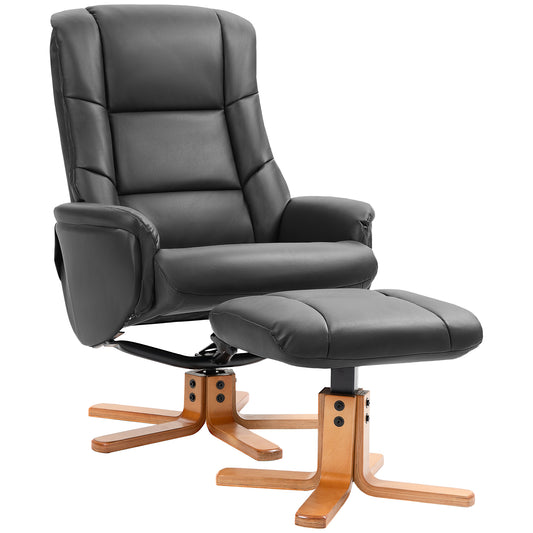 HOMCOM Rocking Recliner Chair with Footstool, PU Leather Armchair, Wood Base, Upholstered for Living Room/Bedroom, Black