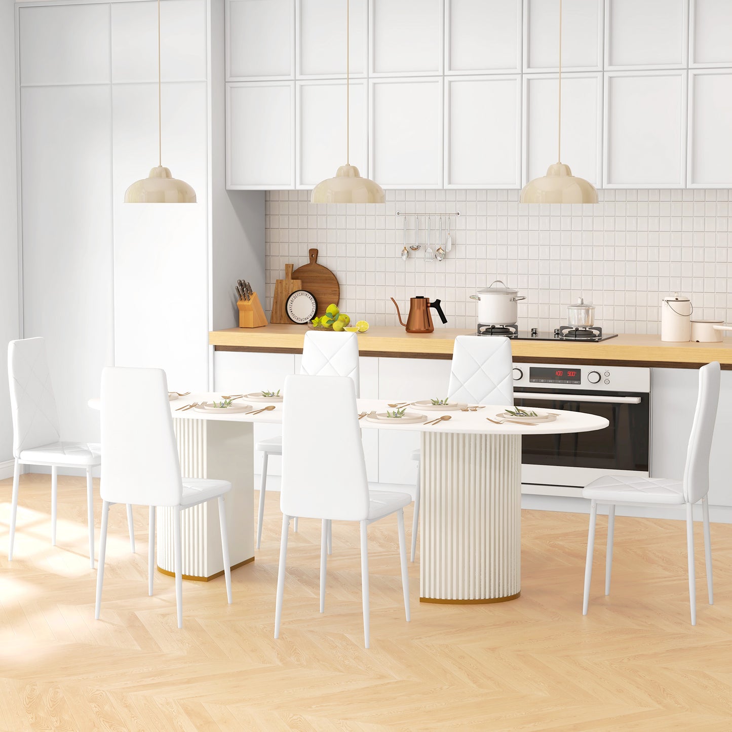 HOMCOM Faux Leather Dining Chairs Set of 6 - White