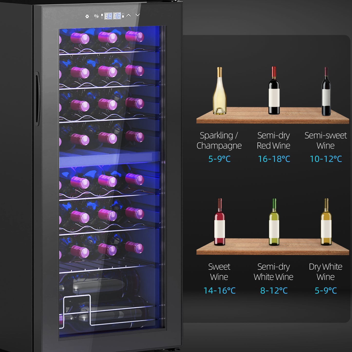 HOMCOM 32 Bottle Dual Zone 5-18°C Wine Fridge - Black