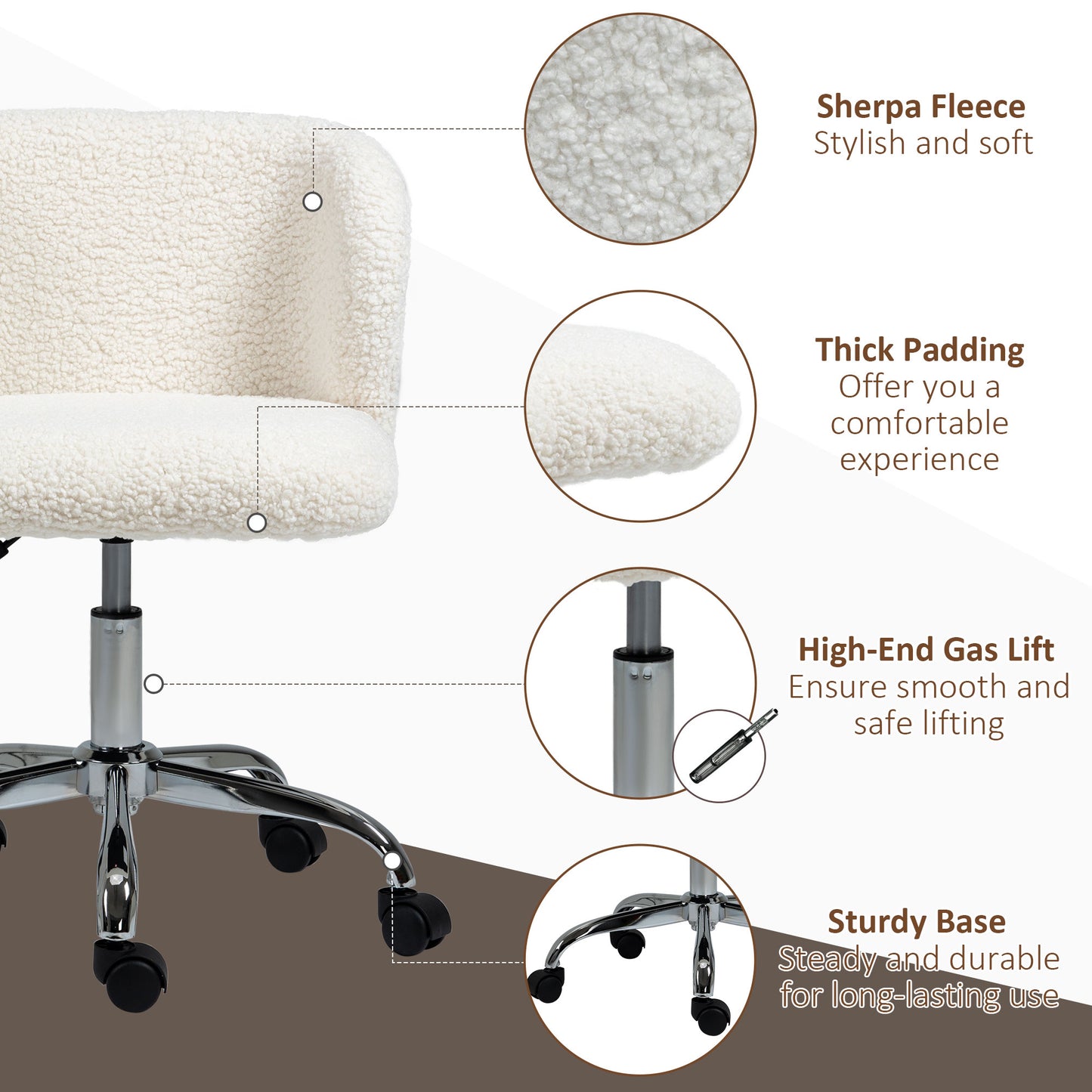 HOMCOM Office Chair with Adjustable Height and Wheels - White