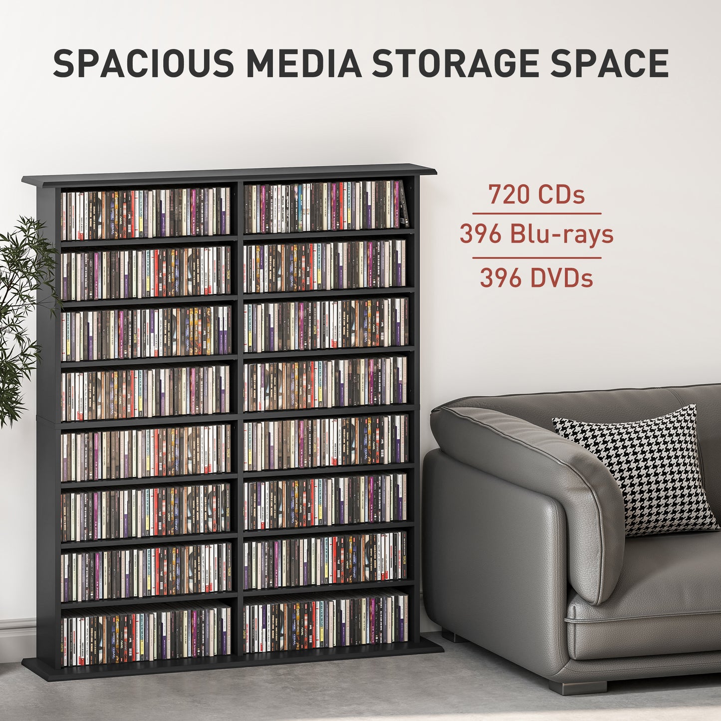 HOMCOM 720 CD/396 DVD/396 Blu-ray Storage Unit - Black