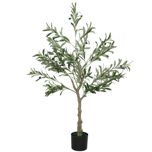 HOMCOM Decorative 4ft Silk Olive Tree, 450 Leaves, 20 Fruits, in Pot, Fake Plant for Home, Office, Indoor Decor, 120cm, Green