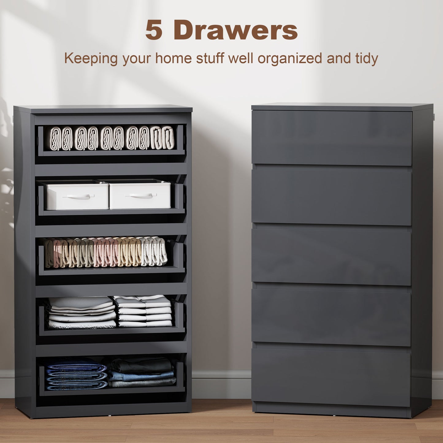 HOMCOM Chest of Drawers, 5-Drawer Cabinets, Modern Dresser, Storage Drawer Unit for Bedroom