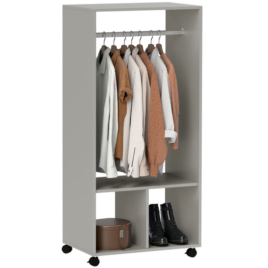 HOMCOM Open Wardrobe for Bedroom, Small Wardrobe on Wheels with Clothes Rail
