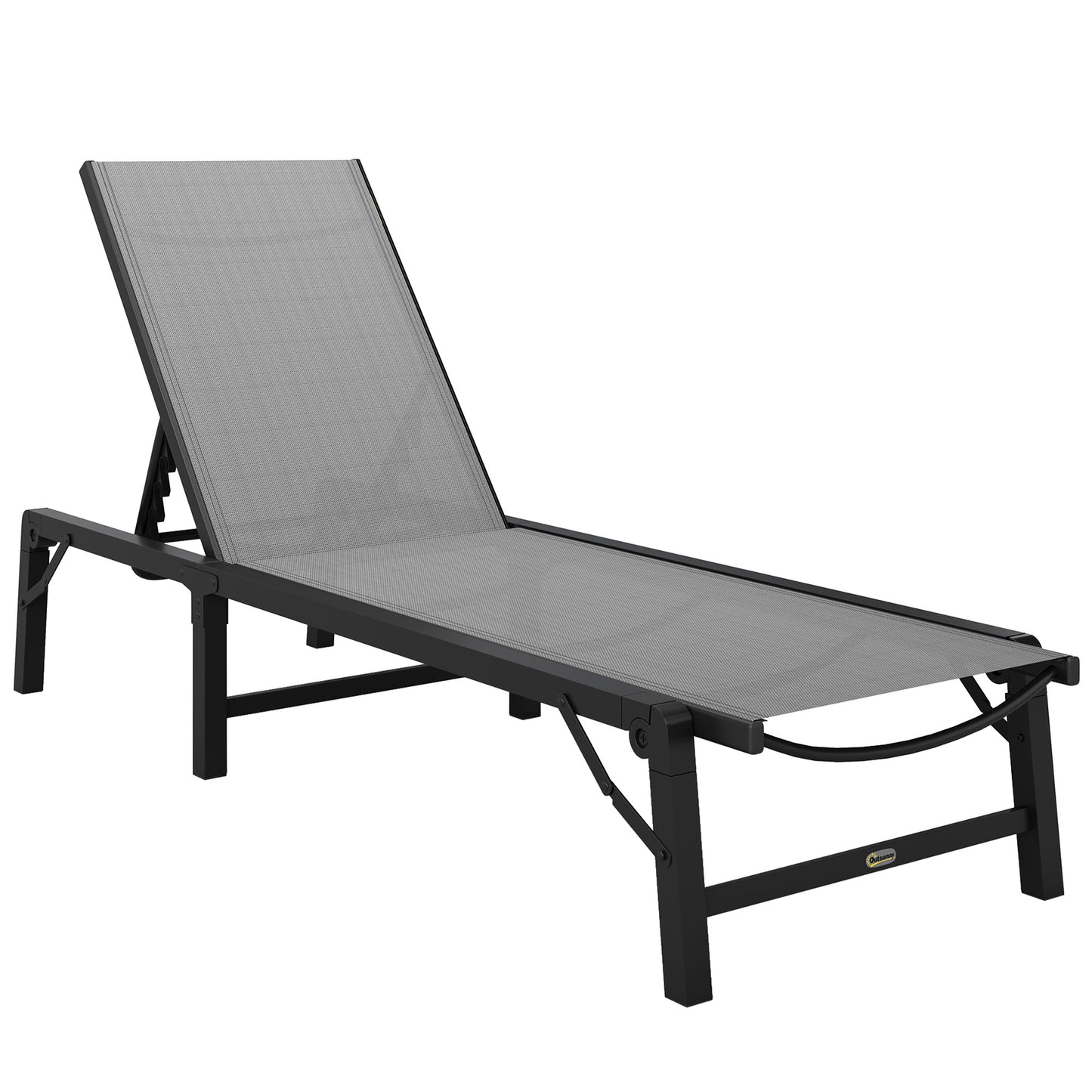 Outsunny Folding Sun Lounger, 5-Position Adjustable Garden Chaise Sunbed, Steel Frame Reclining Chair for Beach, Patio, Camping, Light Grey