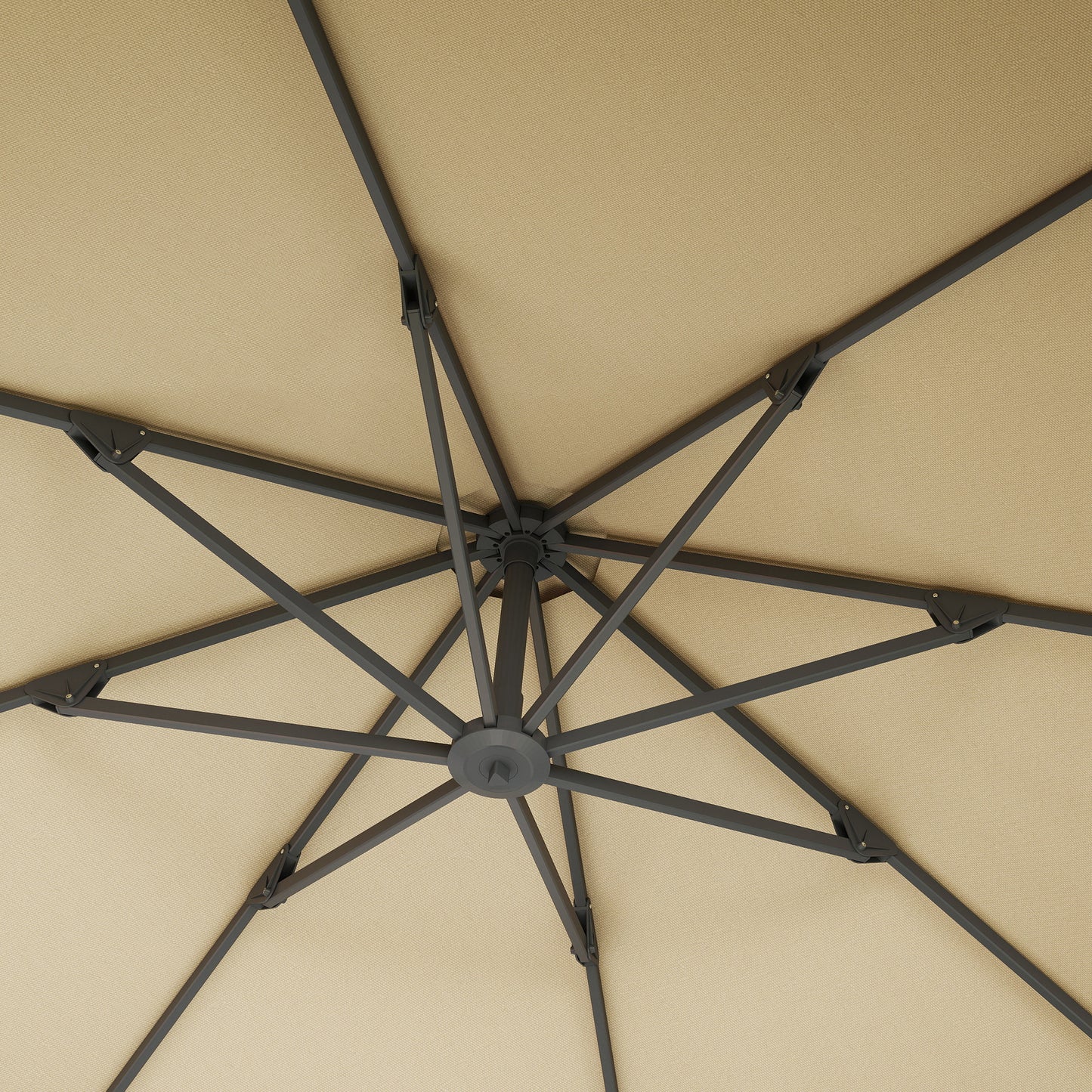 Outsunny Garden Cantilever Parasol, Round Umbrella, Crank Handle, Cross Base, 360° Rotation, Aluminium Frame, Banana Patio Sun Shade, Khaki