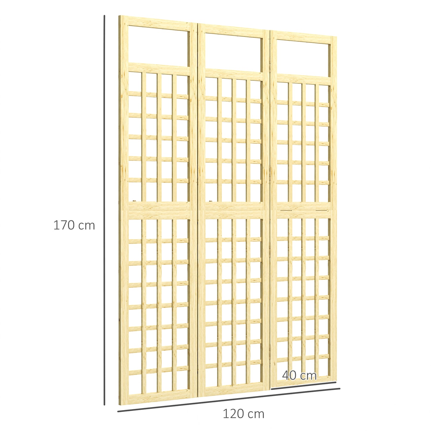 Outsunny 3-Panel Privacy Screen, Foldable Wooden Outdoor Divider/Trellis for Garden Patio, 120x170cm, Wood