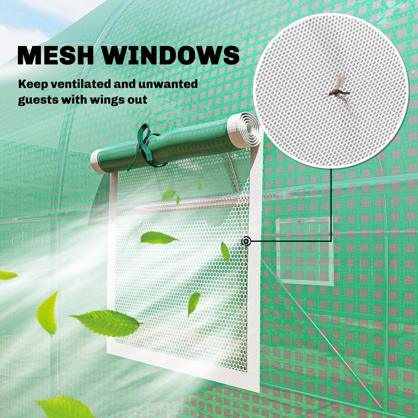 Outsunny 2 x 3 m Walk-in Polytunnel Greenhouse with Hinged Door and 6 Roll Up Mesh Windows, Garden Tunnel Warm House Tent, Green