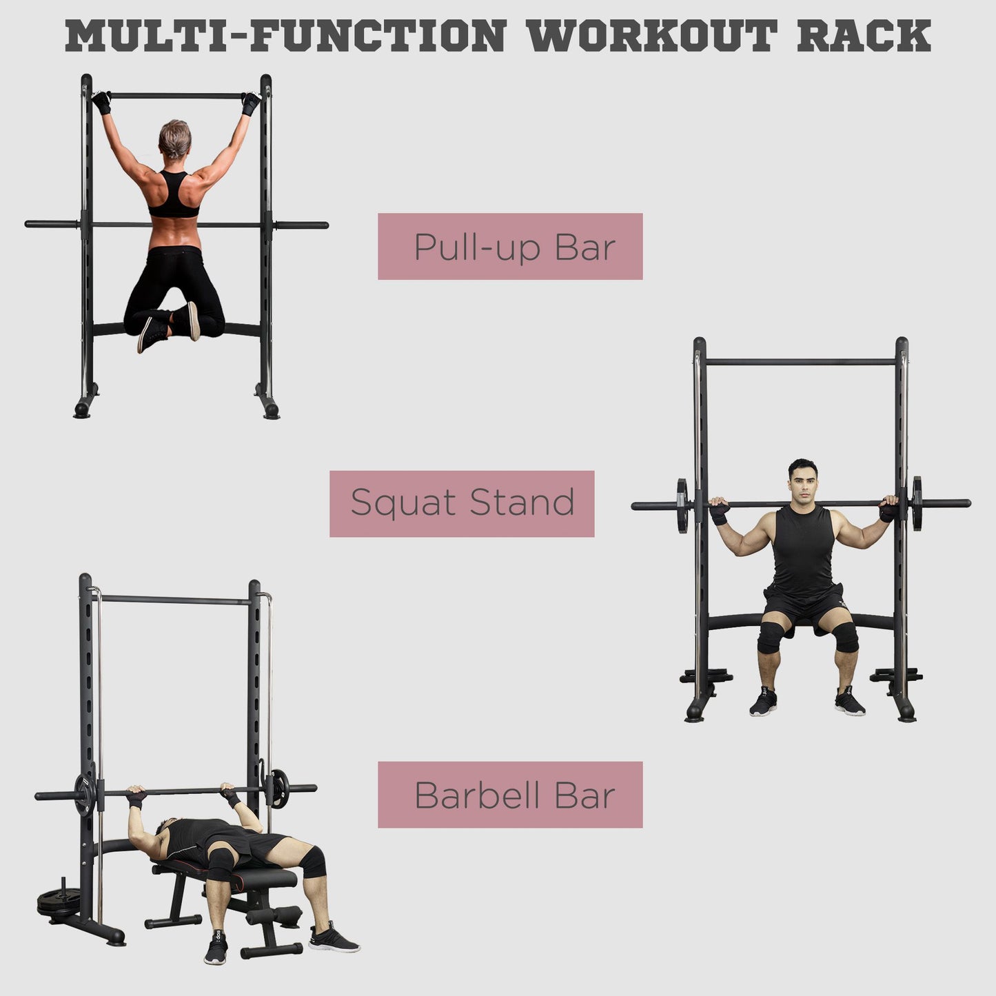 HOMCOM Squat Rack with Pull-Up Bar, Adjustable Weight Rack, Multi-Functional Weight Lifting Barbell Stand for Home Gym Strength Training