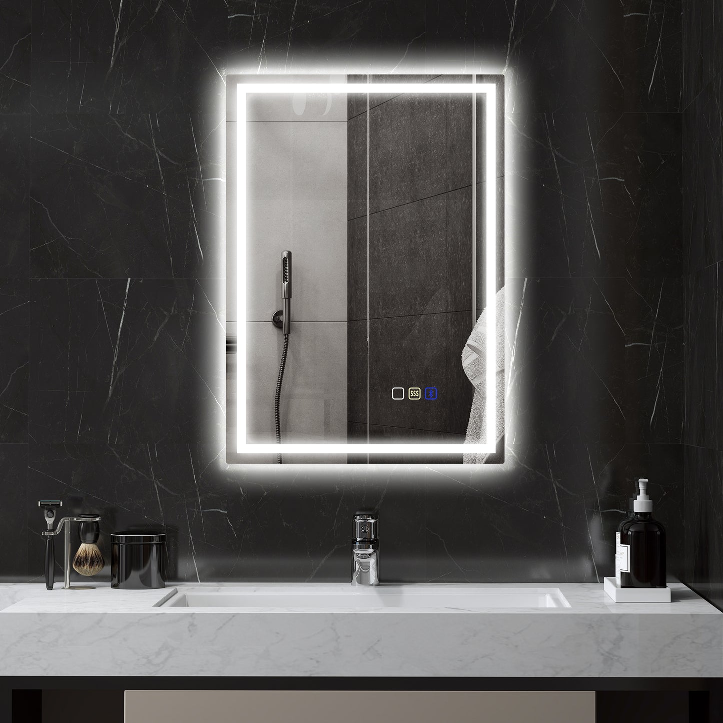 HOMCOM 50 x 70 cm Bluetooth LED Bathroom Mirror with Demister Pad - Silver Tone