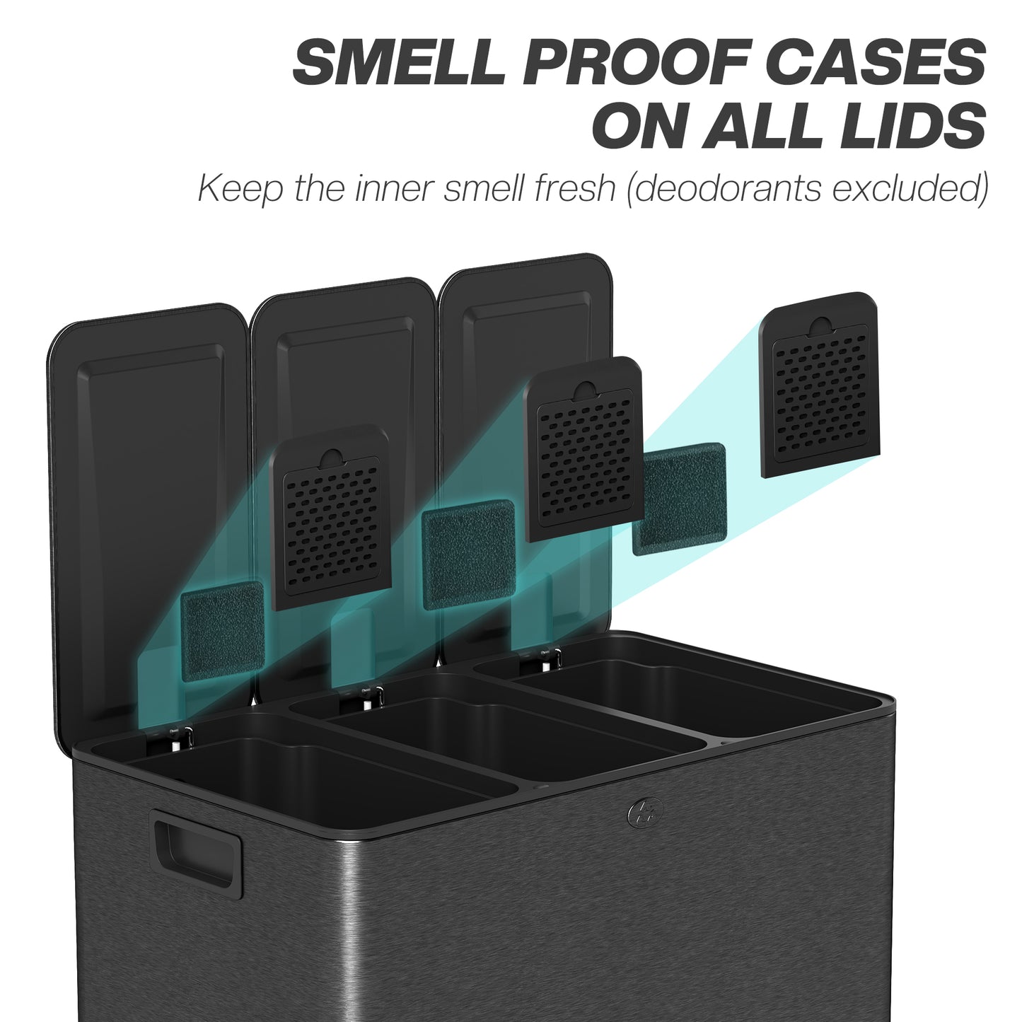 HOMCOM 3 x 20L Pedal Bin, Steel Triple Kitchen Bin with Soft Close Lid, Removable Inner Buckets, Fingerprint-Proof, Black