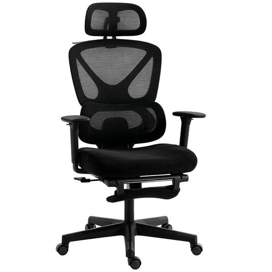 HOMCOM Mesh Desk Chair with 3D Armrests, Ergonomic Office Chair with Rotatable Headrest, Black