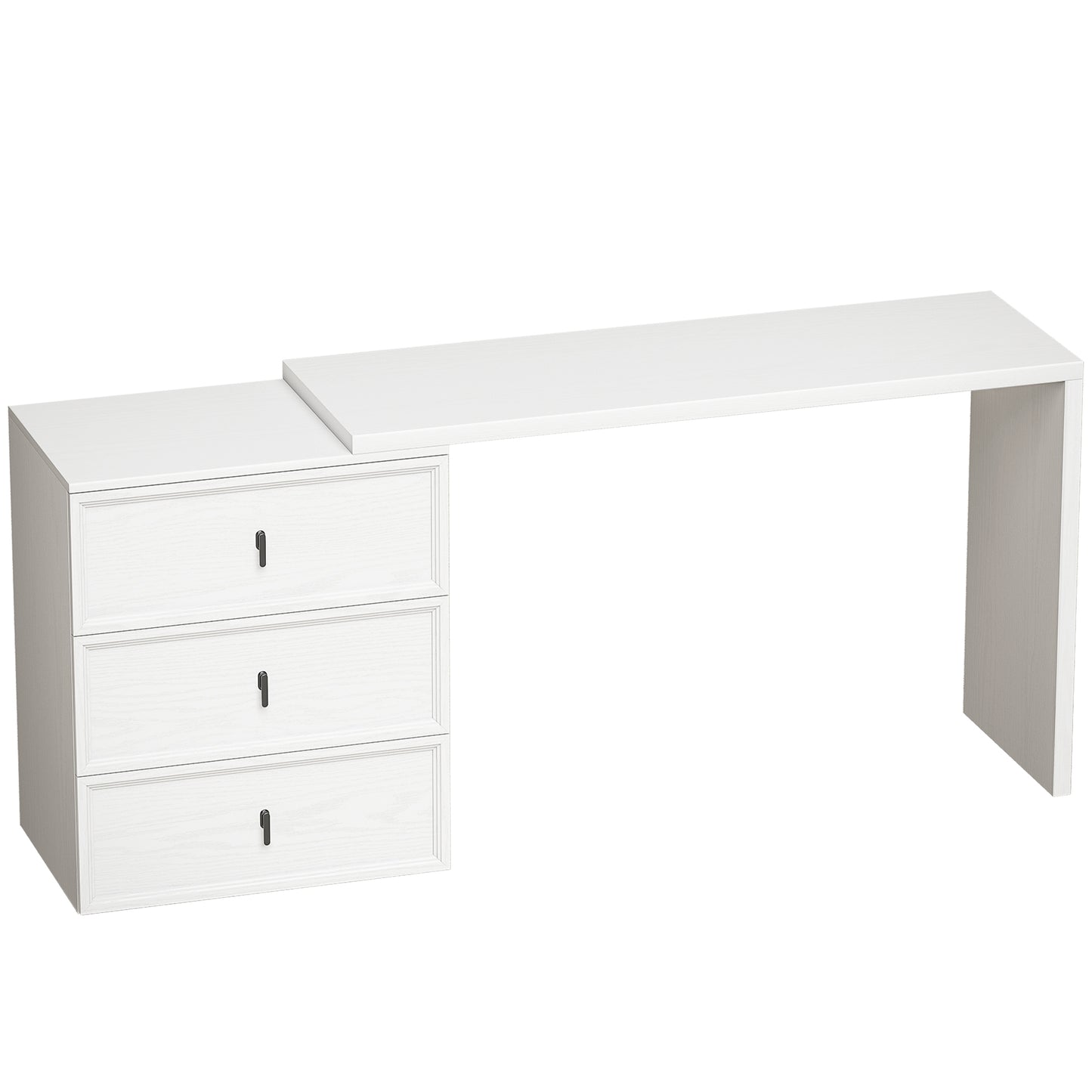 HOMCOM L Shaped Computer Desk with 3 Drawers, 163 x 39 cm Corner Desk, Thick Tabletop, Office Table, White Wood Effect