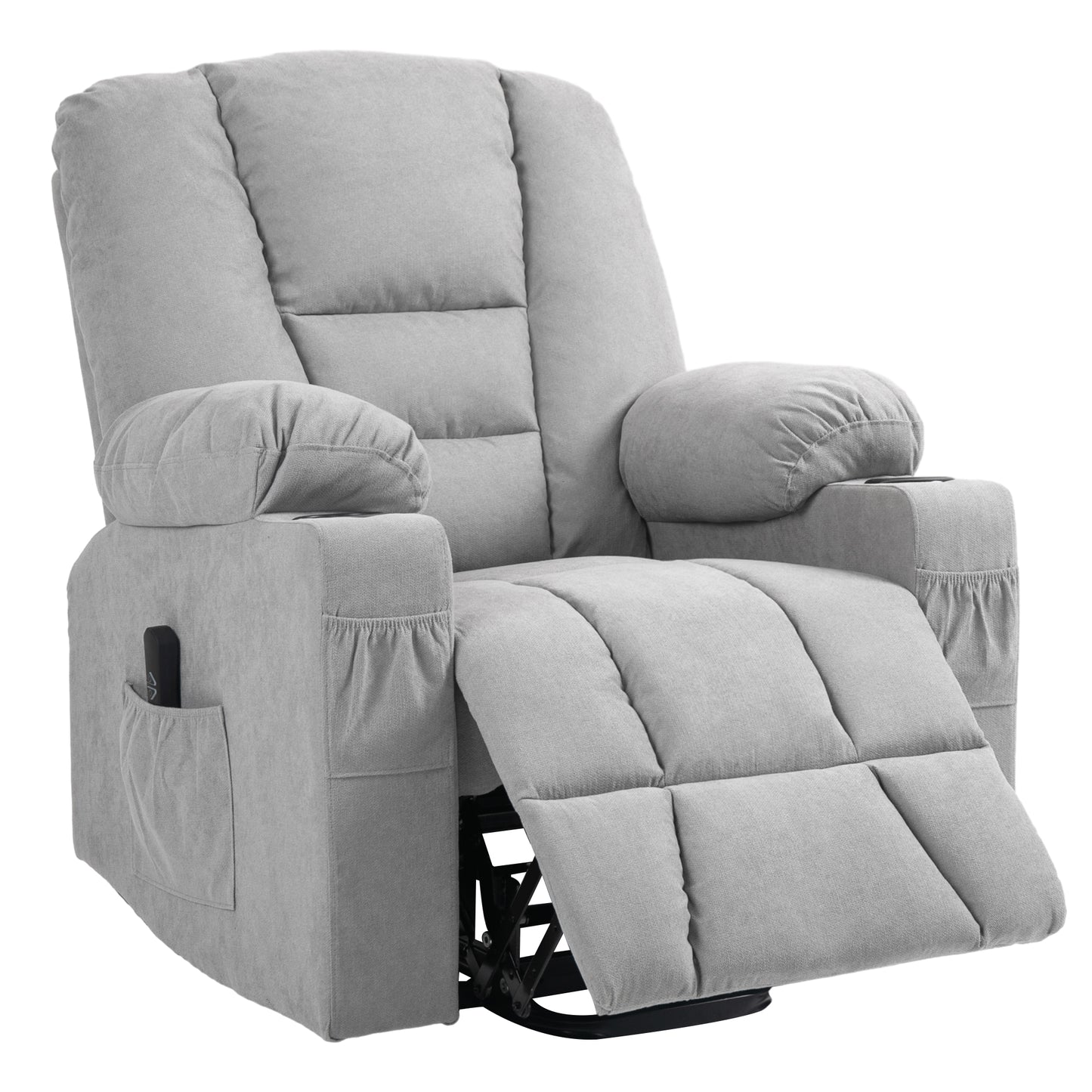 HOMCOM Oversized Riser and Recliner Chairs for the Elderly, Fabric Upholstered Lift Chair for Living Room with Remote Control, Side Pockets, Cup Holder, Light Grey
