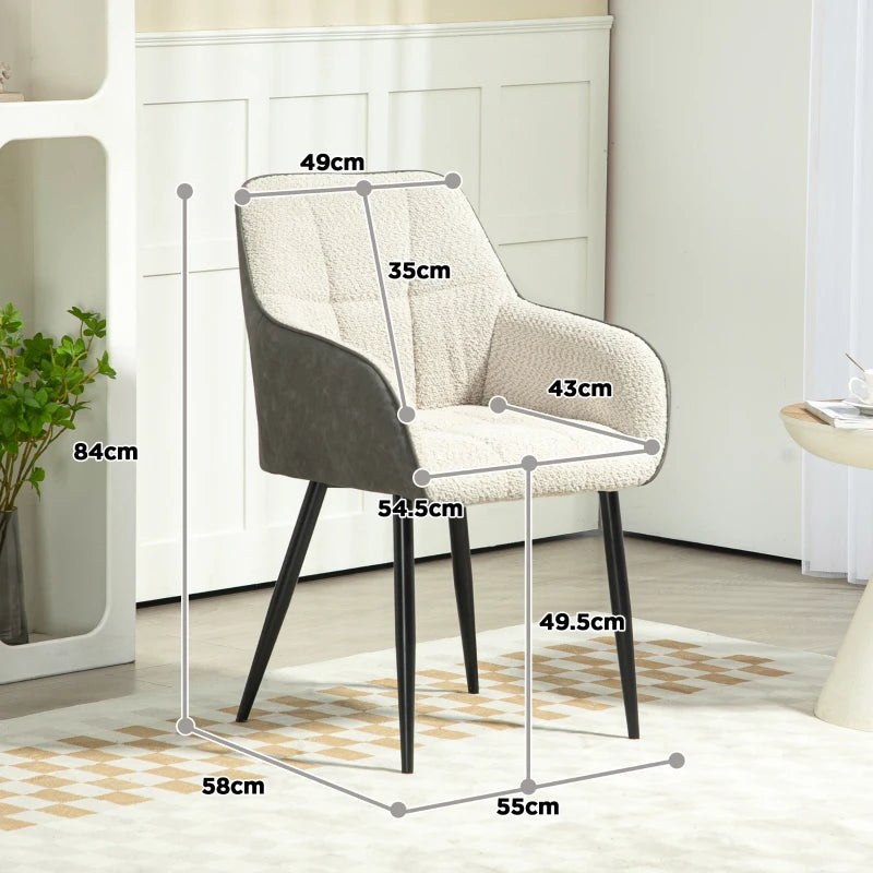 HOMCOM Accent Chair with Foot Pads, Upholstered Armchair with Chenille Fabric Front and PU Back, Occasional Chair for Living Room Bedroom, Cream White