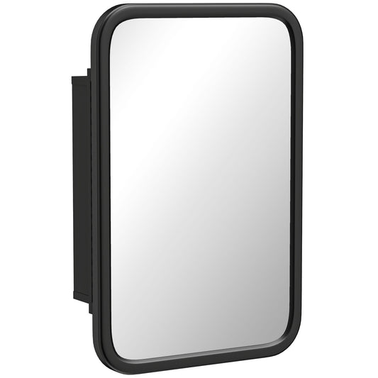 HOMCOM Bathroom Wall Cabinet with Tempered Mirror Metal Bathroom Mirror Cabinet with 3 Shelves Black