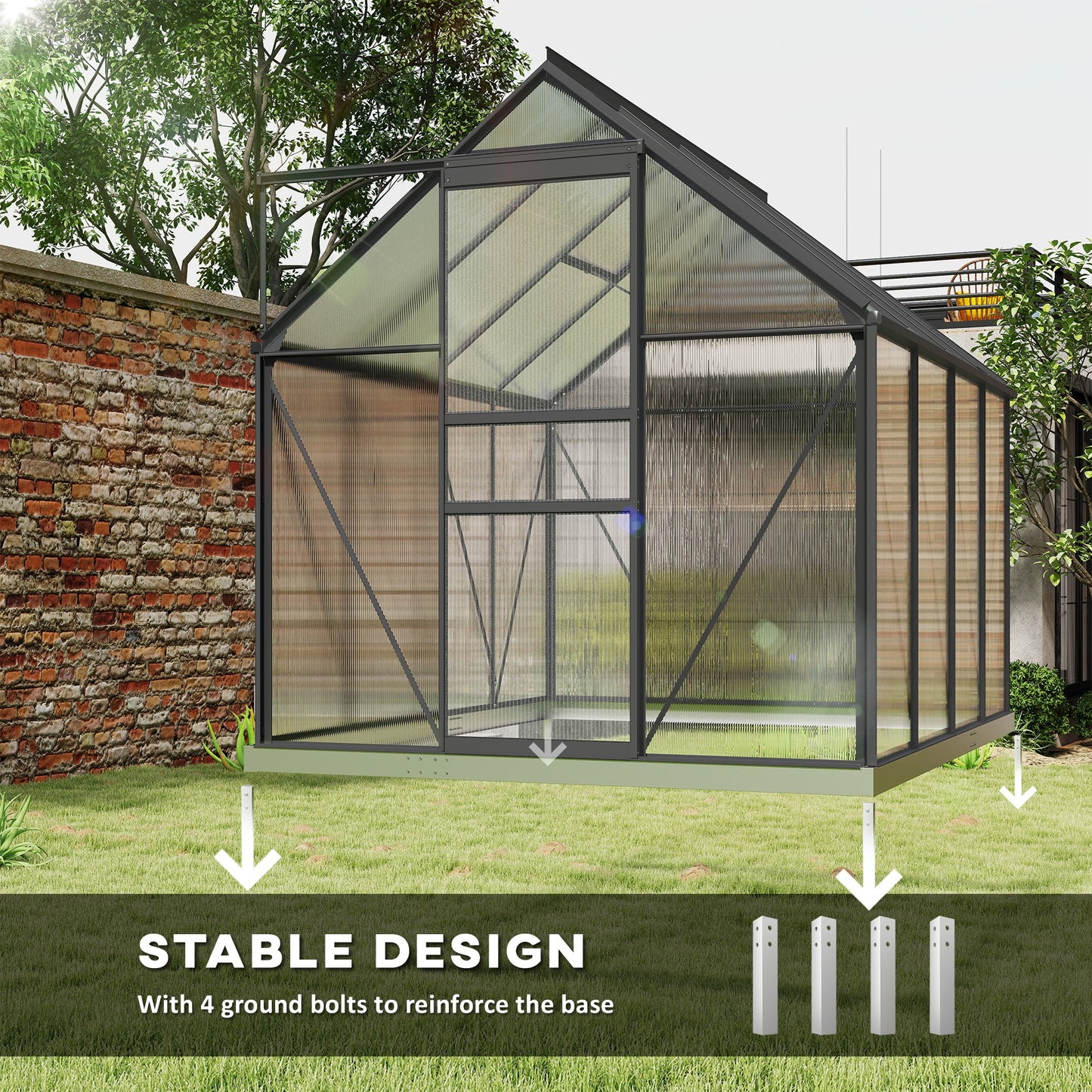 Outsunny 190 x 253 cm Walk-In Polycarbonate Greenhouse - Dark Grey