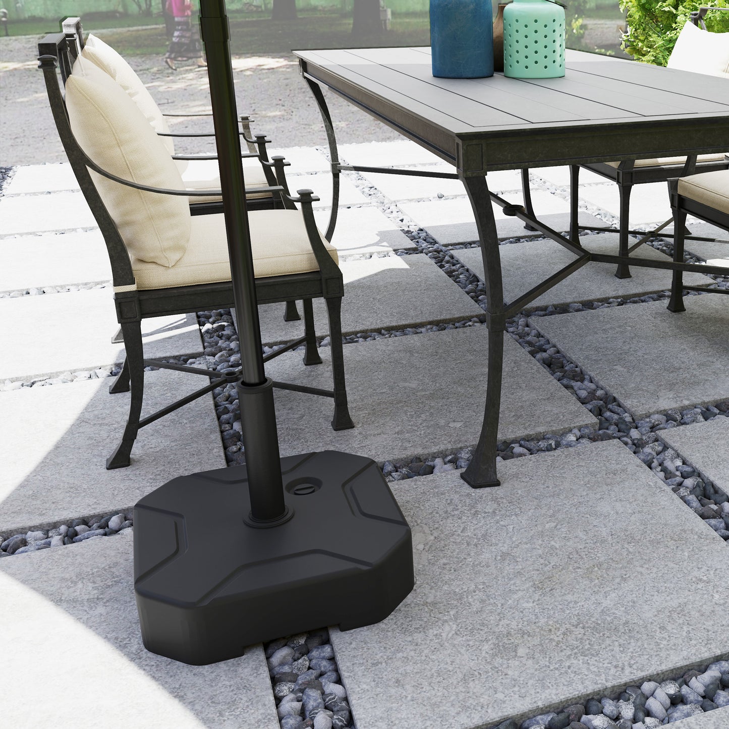 Outsunny Square Garden Umbrella Stand, Heavy Duty Parasol Base, Up to 25kg with Sand/20kg with Water, Black