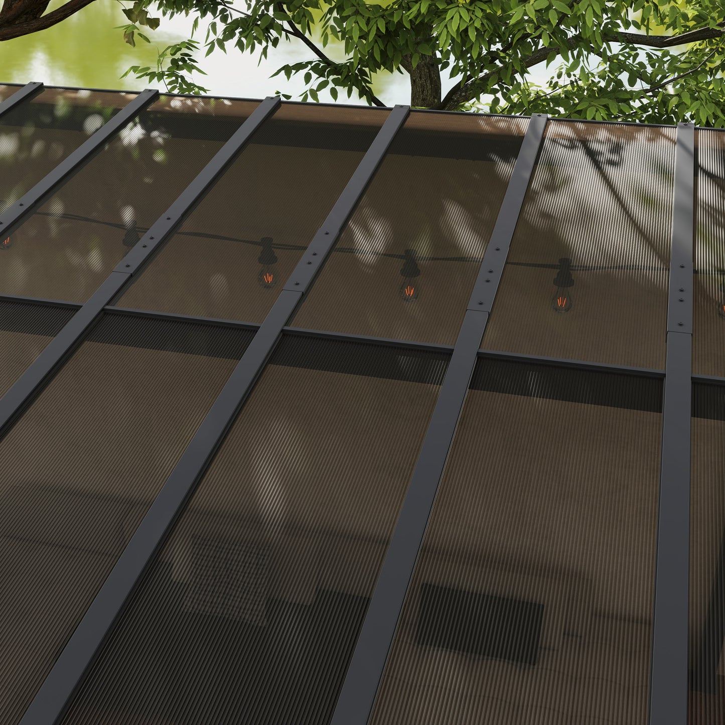 Outsunny 3x4.3m Metal Pergola, UPF 50+ Waterproof Roof, Wall-Mounted/Free Standing Gazebo, Dark Grey