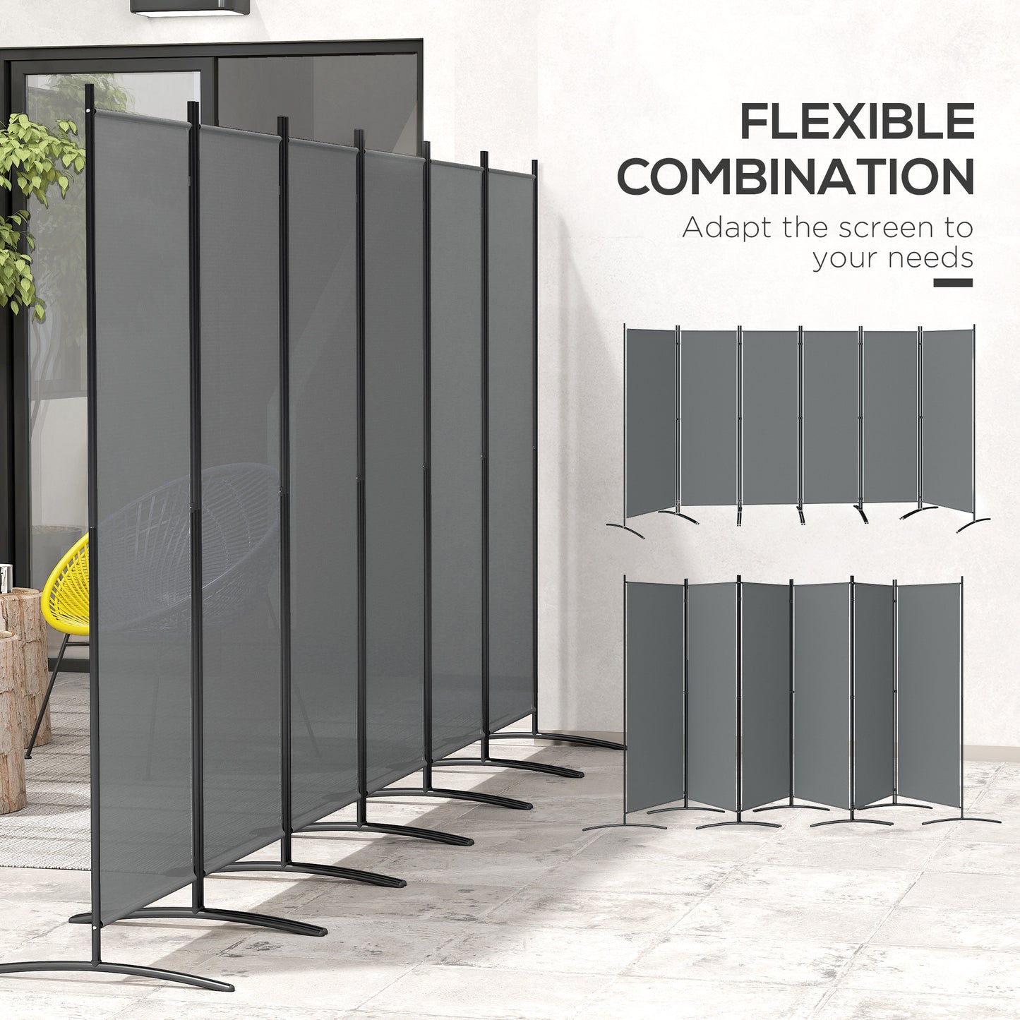 Outsunny 6 Panel Folding Room Divider Foldable Freestanding Garden Privacy Screen, 332 x 172 cm, Dark Grey