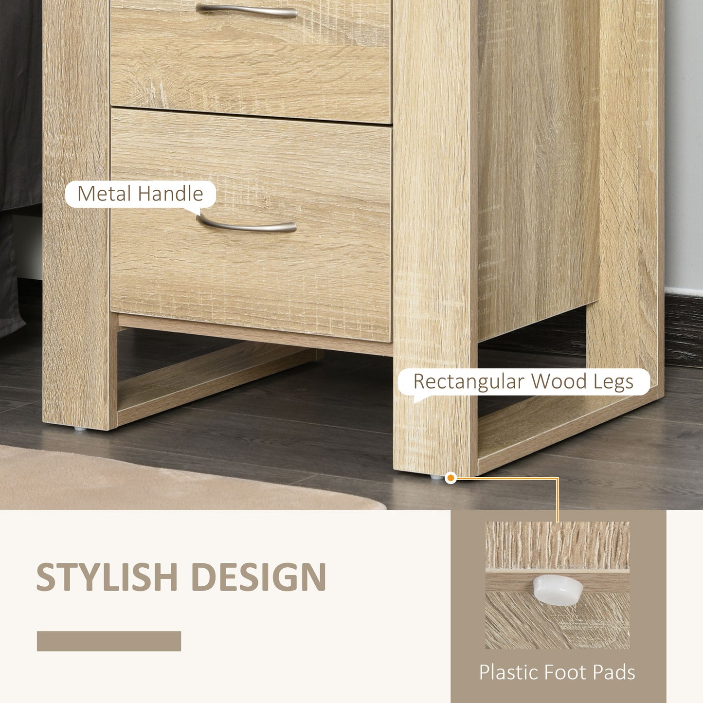 HOMCOM Particle Board 2-Drawer Bedside Table White