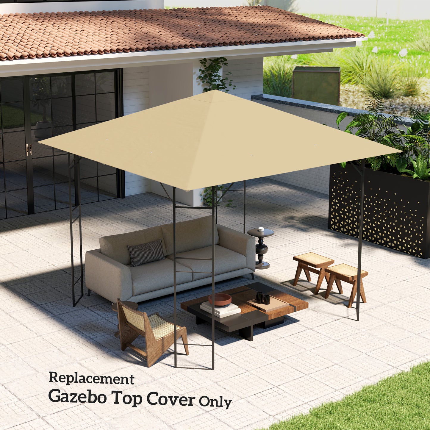Outsunny 3 x 3(m) Gazebo Canopy Replacement Cover, TOP COVER ONLY, Beige