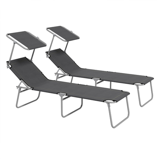 Outsunny 2-Piece Foldable Sun Lounger Set with Shade - Grey