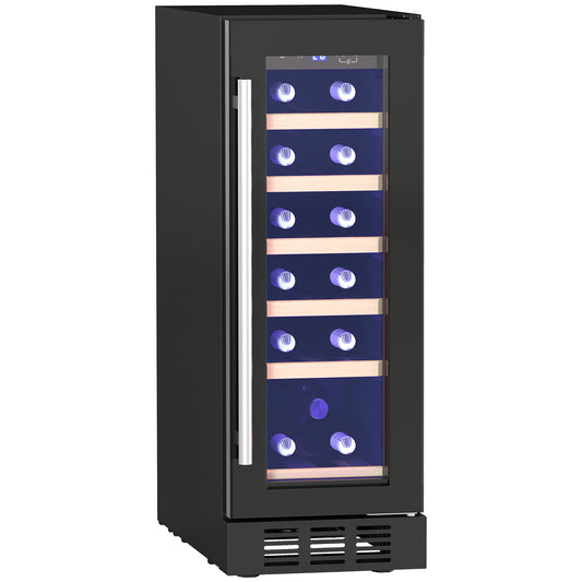 HOMCOM 19 Bottle 5-18°C Wooden Rack Wine Fridge - Black