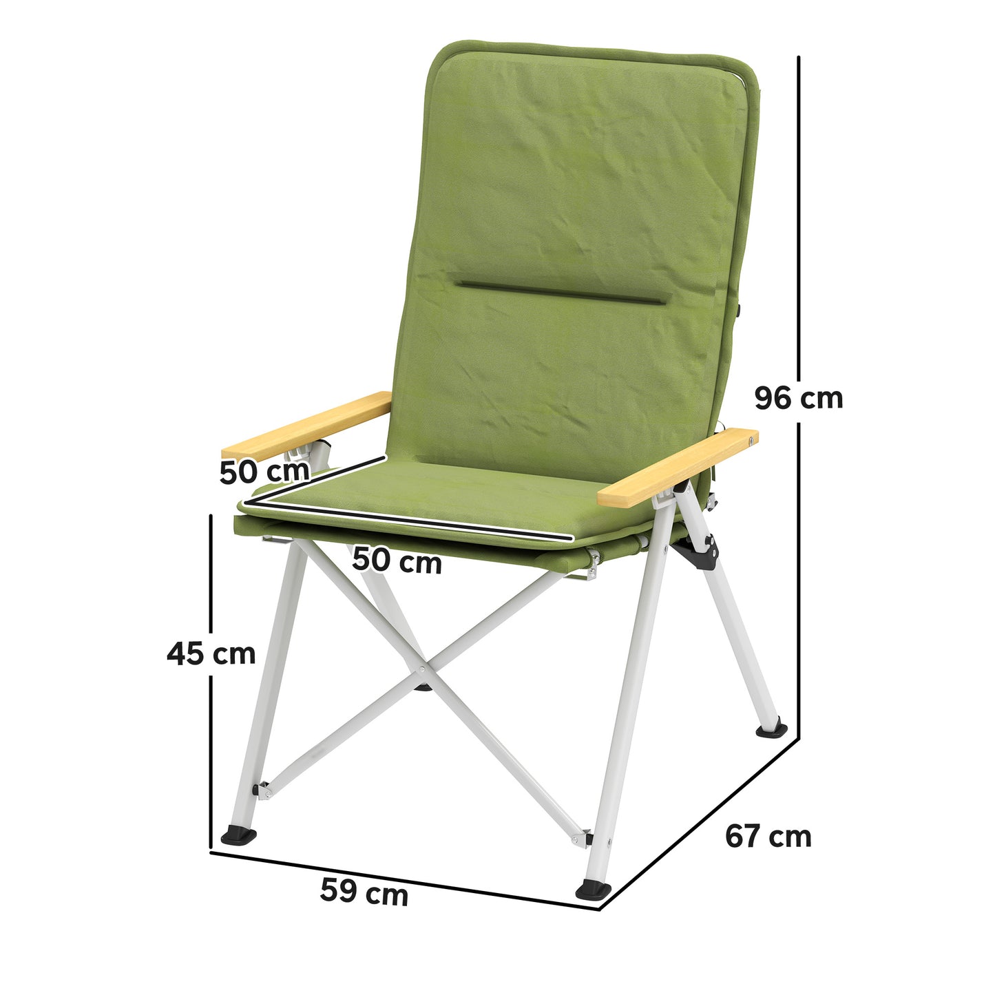Outsunny Portable High Back Folding Camping Chair for Adults with Padded Seat & Carry Bag, Outdoor Recliner for Hiking & Picnic, Green