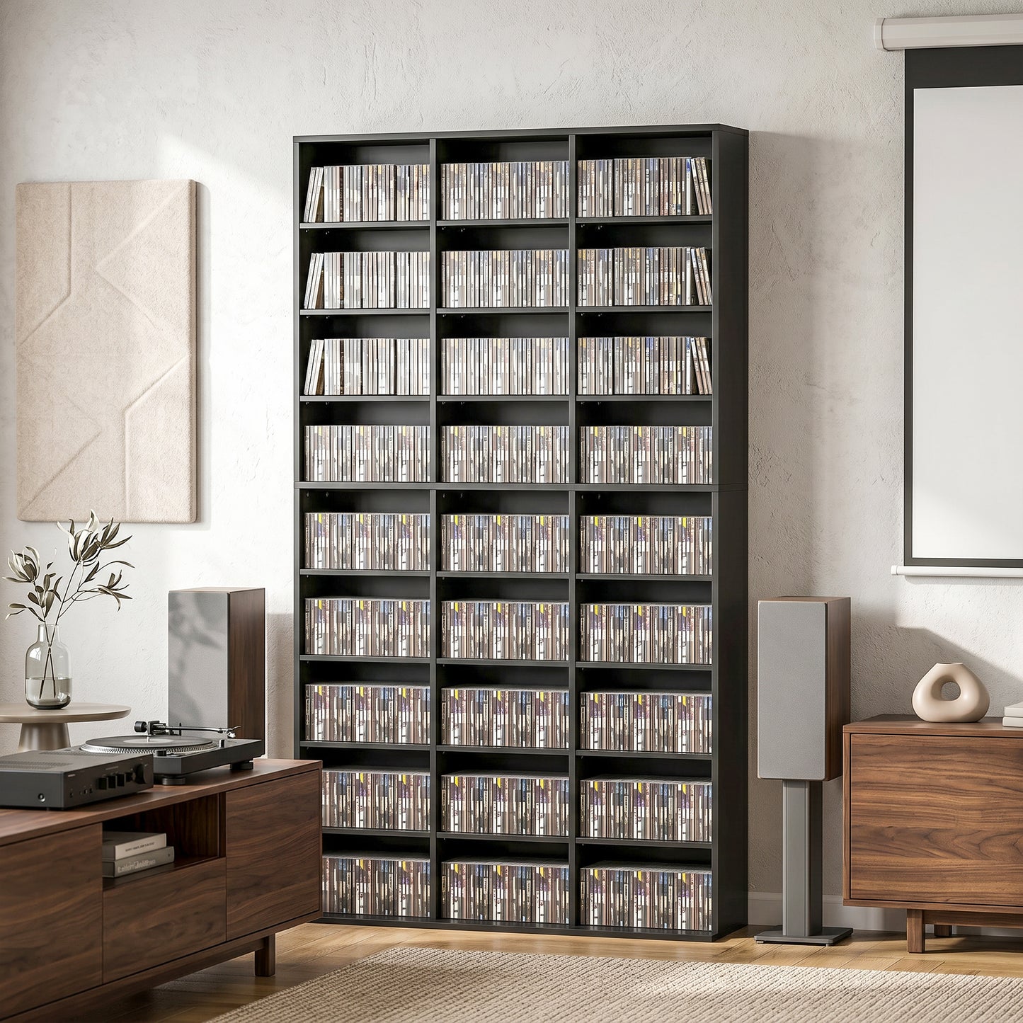 HOMCOM 835 CD/500 DVD Storage Unit, Blu-ray Media Storage Shelf with 27 Compartments and 21 Adjustable Shelves, Black