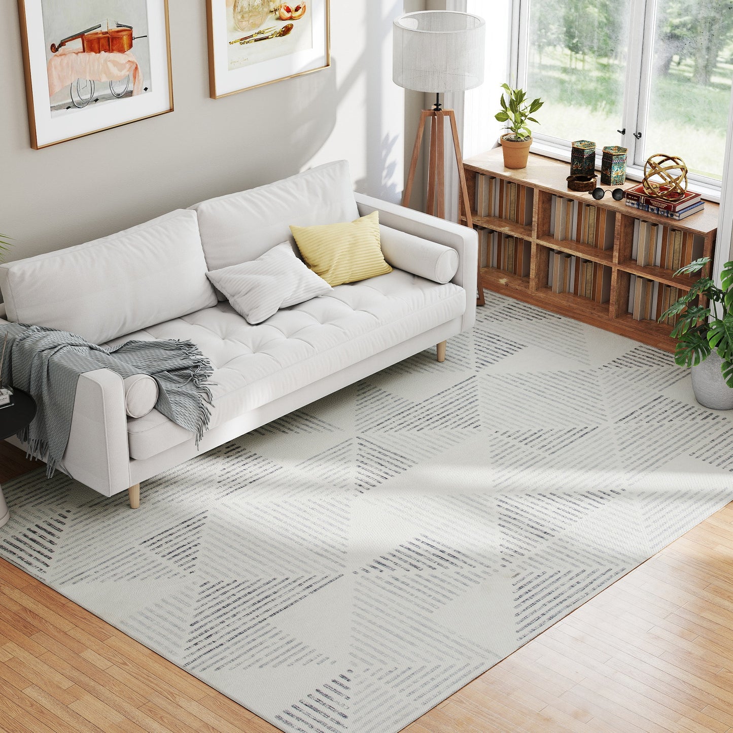 HOMCOM Modern Non-Slip Washable Geometric Area Rug, Soft Carpet for Living Room, Bedroom, Dining Room, Office, 290x200cm, Grey
