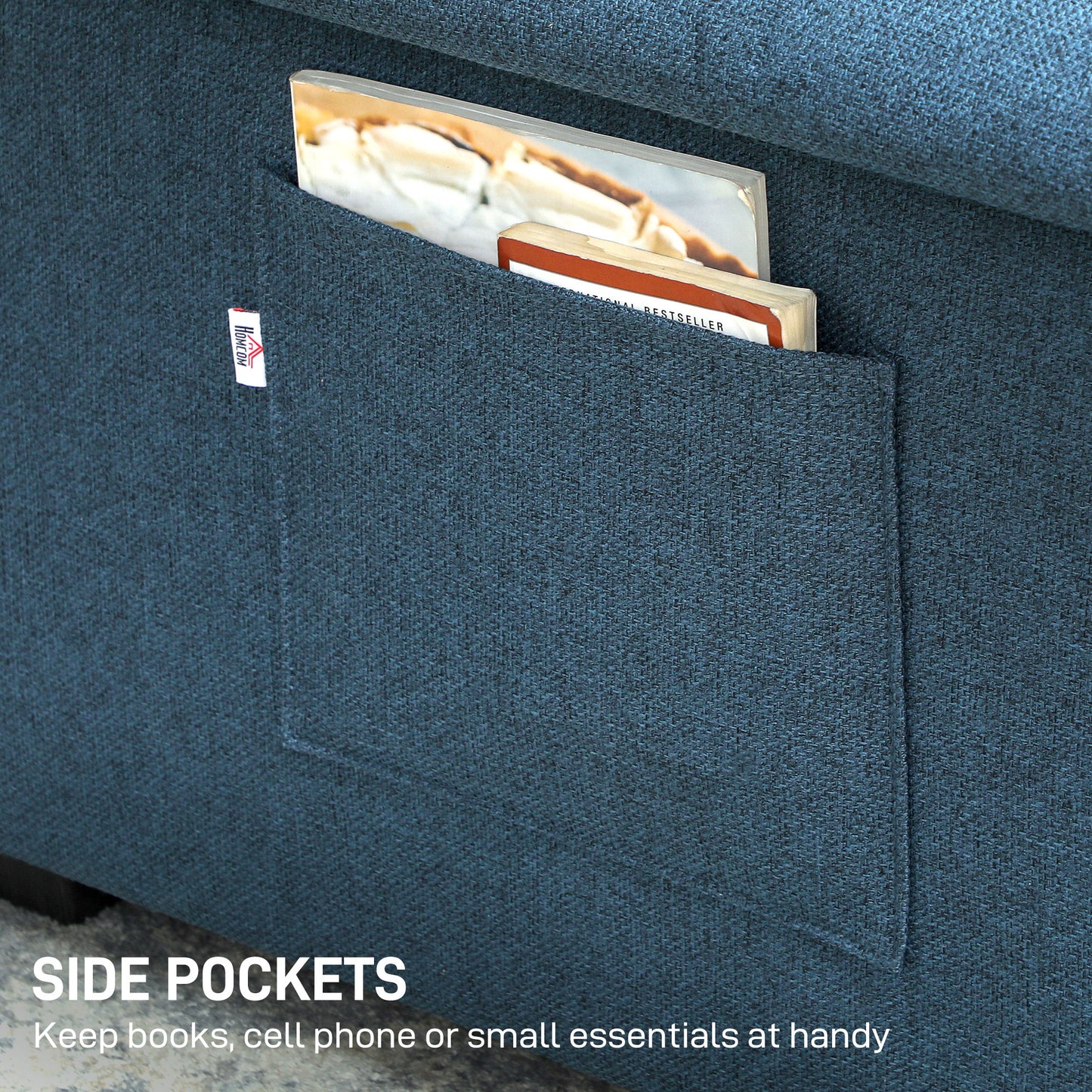 HOMCOM Pull Out Sofa Bed, 2 Seater Click Clack Settee with Side Pockets and Pillows, Convertible Couch for Living Room, Home Office, Blue